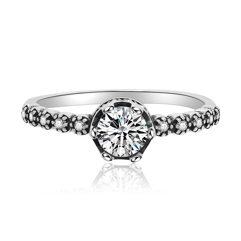 Luxury Silver Cubic Crown Solitaire Ring